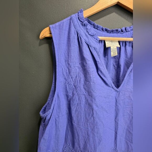 St. John's Bay Sleeveless Scalloped Embroidered A-Line Dress Cotton Sz L Purple - Picture 6 of 8